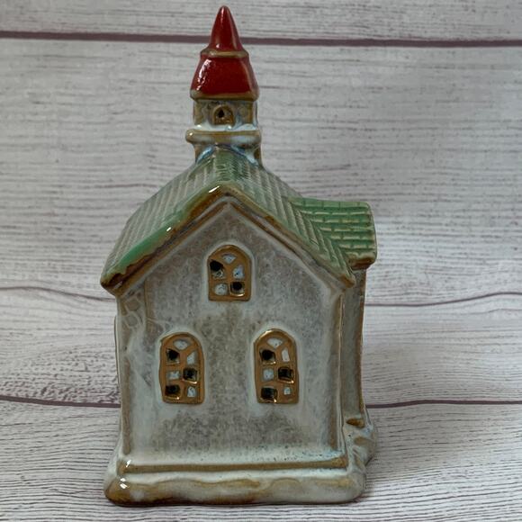 Vintage Ceramic Mini Christmas Church Cutout Detail Small Village 5 1/8"H - Picture 4 of 12
